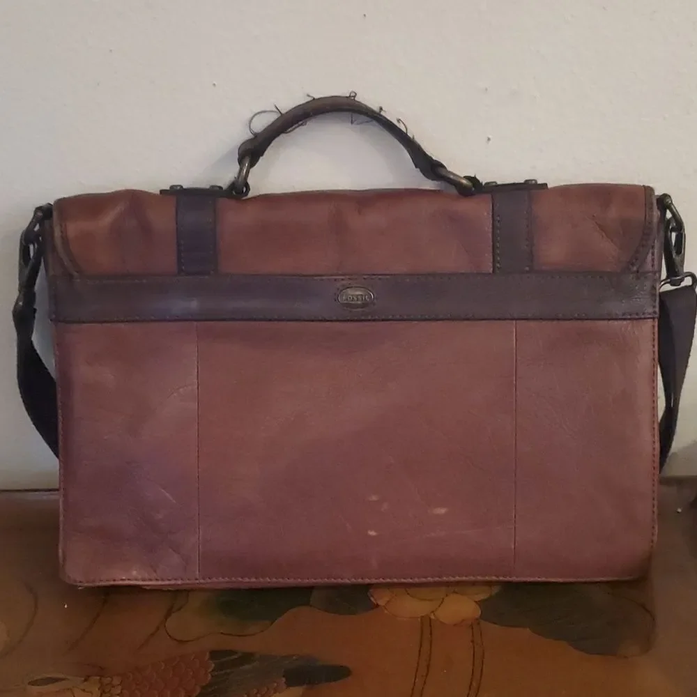 Vintage Fossil Leather Crossbody Messenger Laptop Bag